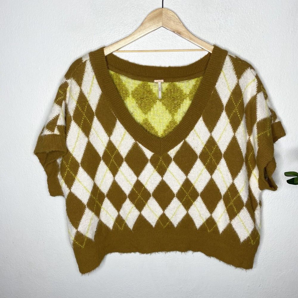 Free People Through The Motions Sweater V-Neck Vest In Brown Tiger Eye Combo XL